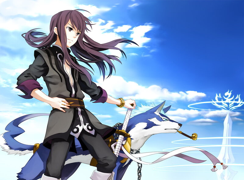 anime character with wolf companion