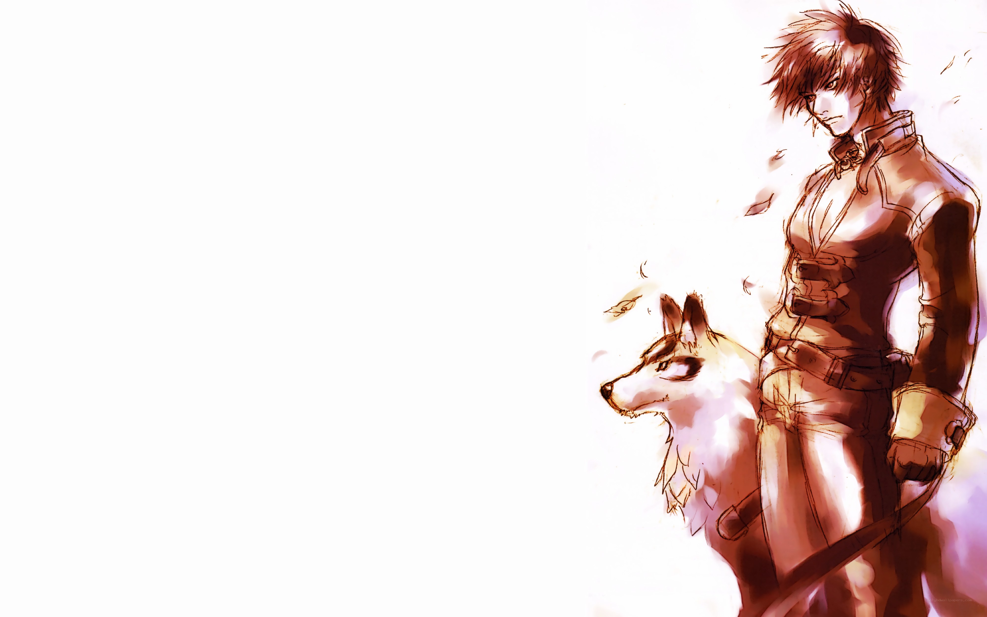anime character with wolf companion