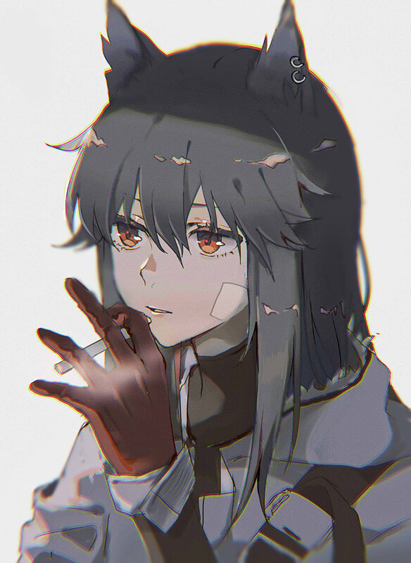 Anime Character with Wolf Ears — Gray