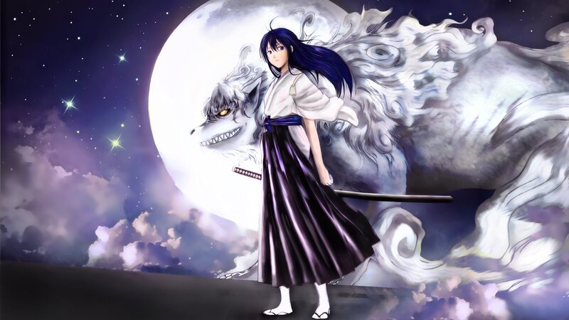 Anime Character with Wolf — Purple
