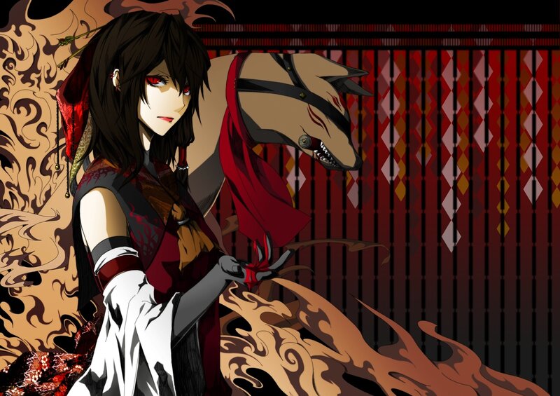 Anime Character with Wolf — Red, Dramatic