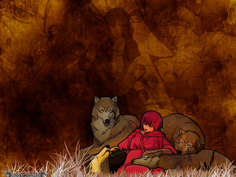 Anime character with wolves