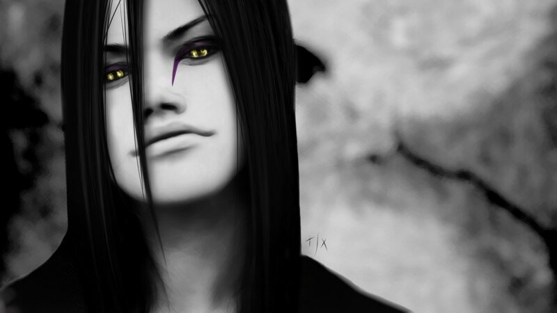 Anime Character with Yellow Eyes — Black, Dramatic, Digital Art, Long Black Hair