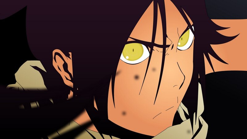Anime Character with Yellow Eyes — Orange, Intense