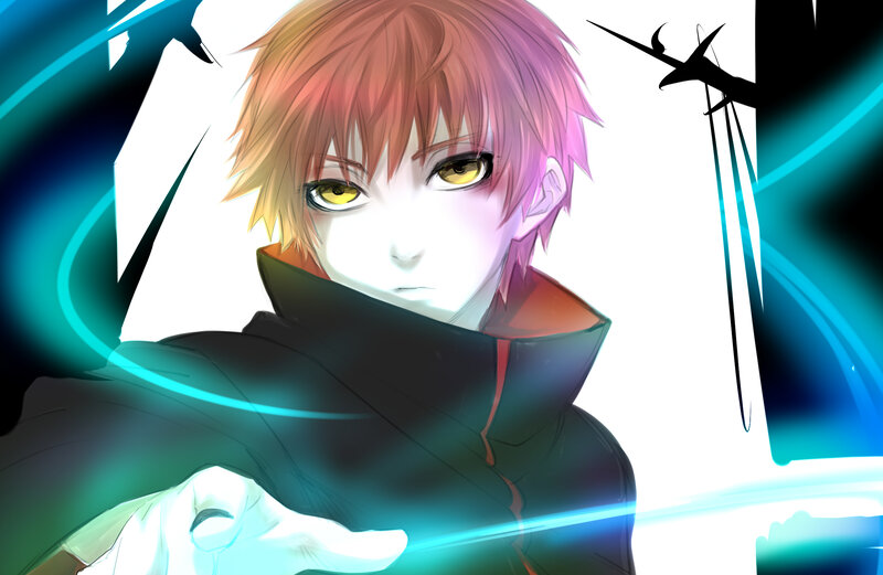 Anime Character with Yellow Eyes — White, Dramatic