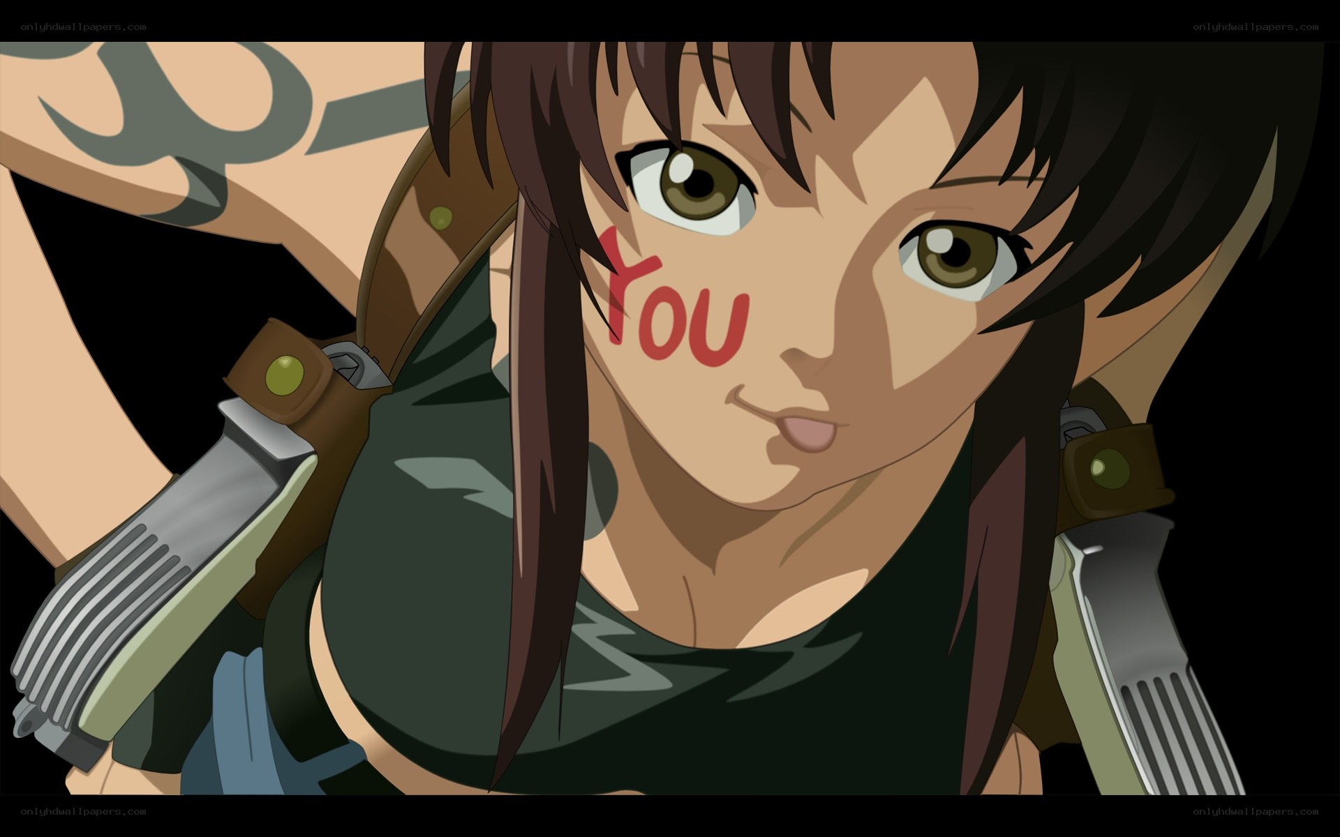 anime character with 'you' on cheek