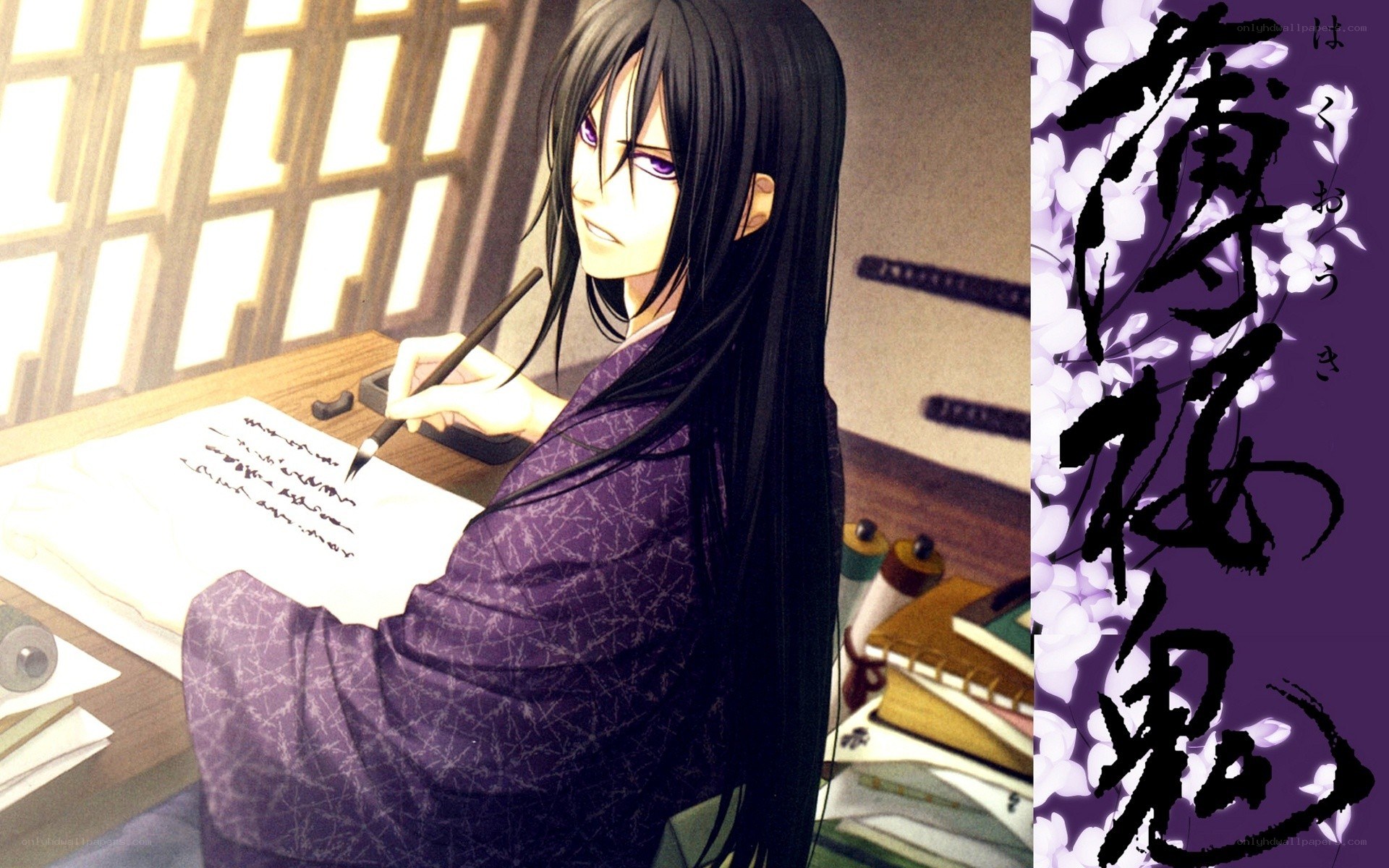 anime character writing calligraphy
