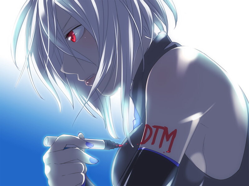 anime character writing on arm