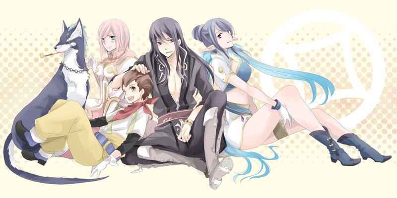 Anime Characters and a Wolf