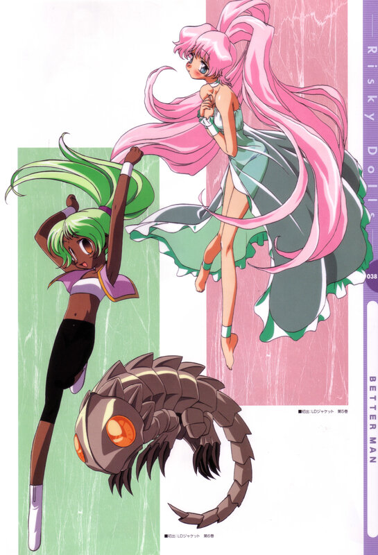 Anime characters and creature illustration