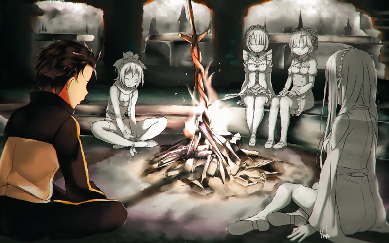 Anime Characters Around Fire