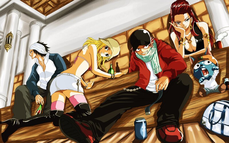 anime characters at a bar