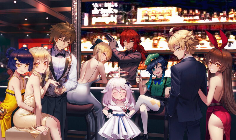 Anime Characters at a Bar — Black