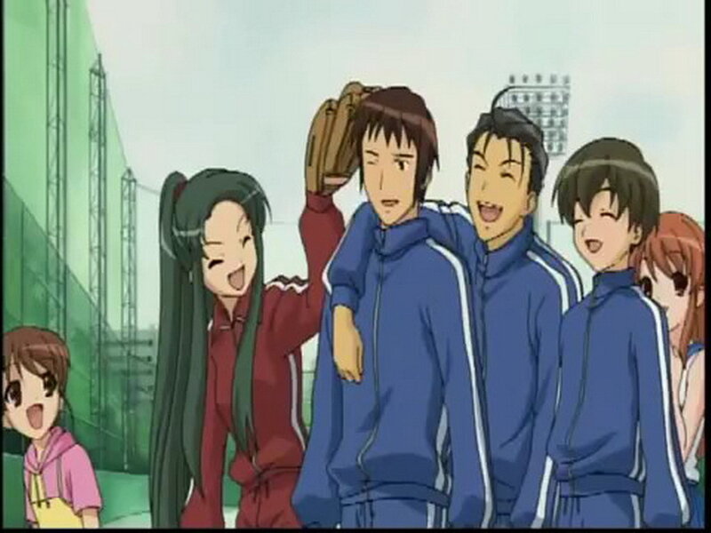 anime characters at a baseball field