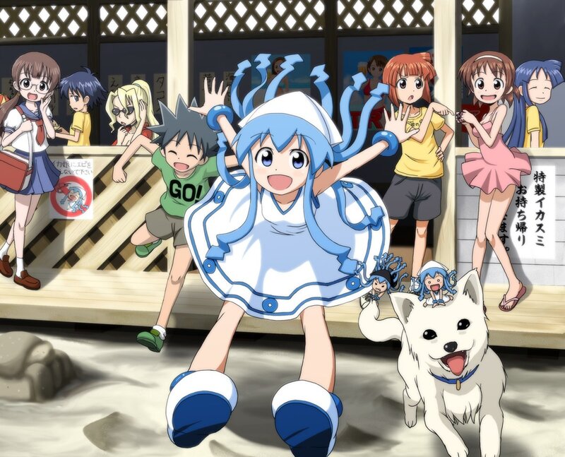 Anime characters at a beach festival