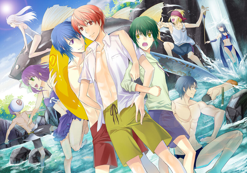 anime characters at a beach