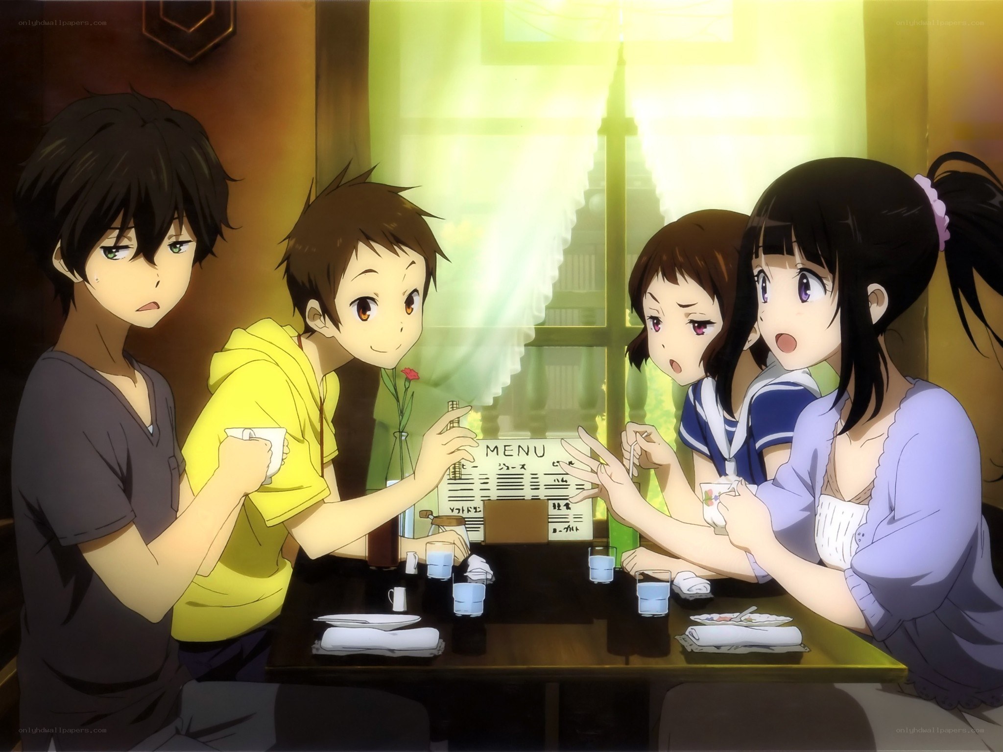 anime characters at a cafe