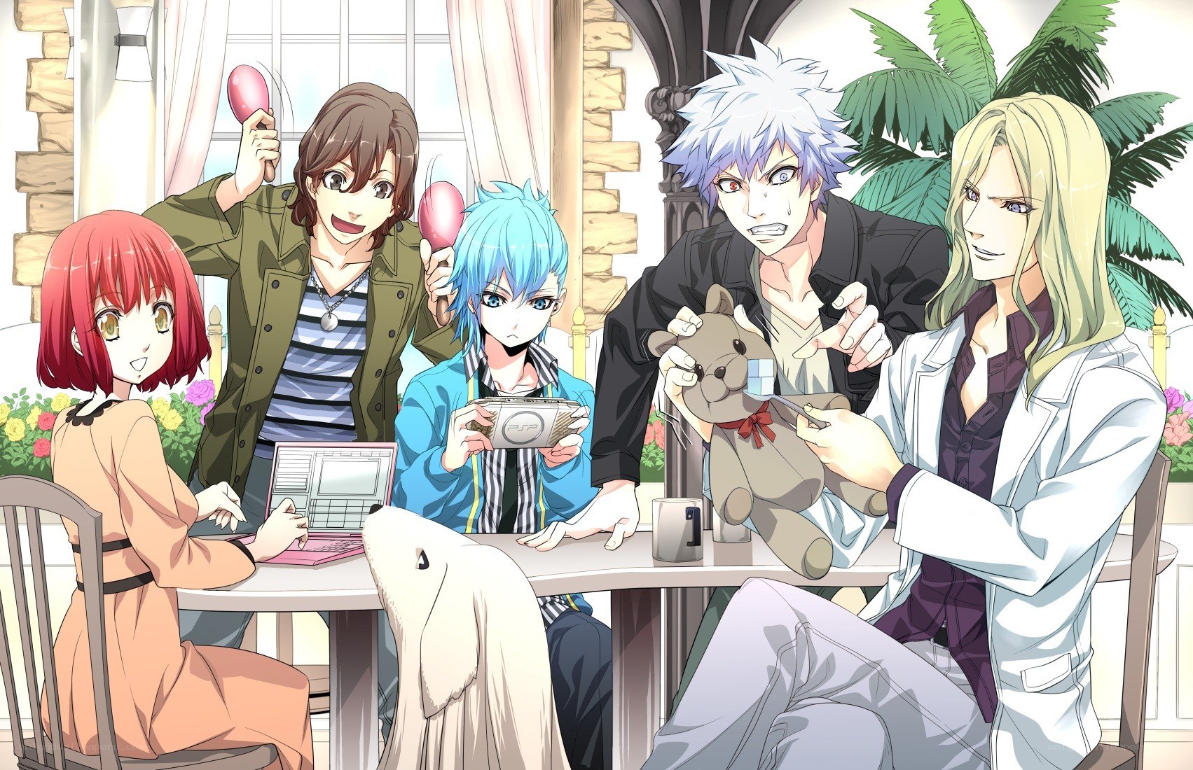 anime characters at a cafe