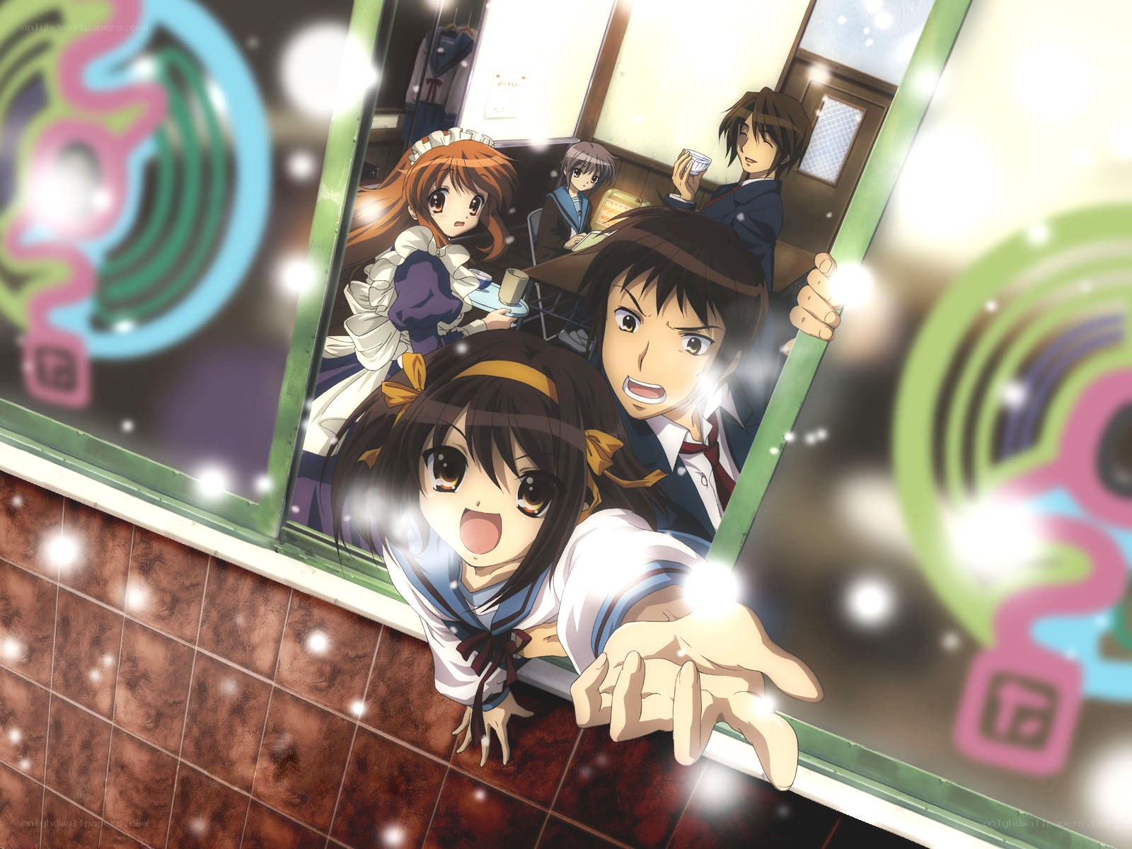 Anime characters at a cafe