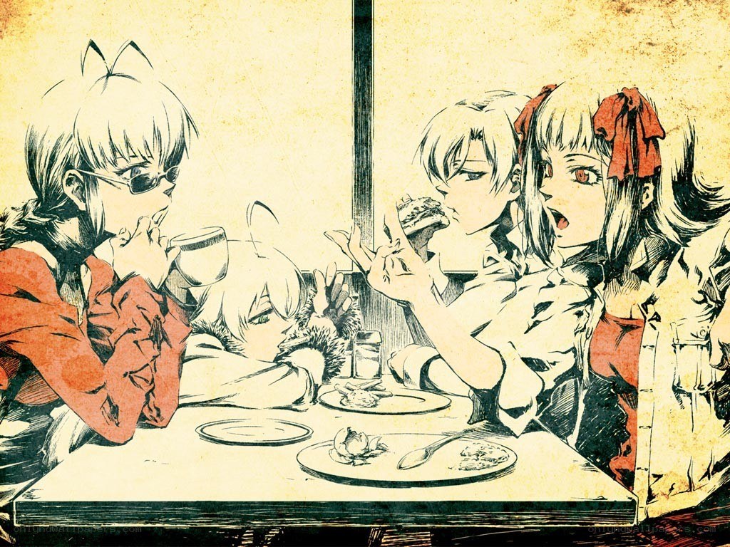 anime characters at a cafe