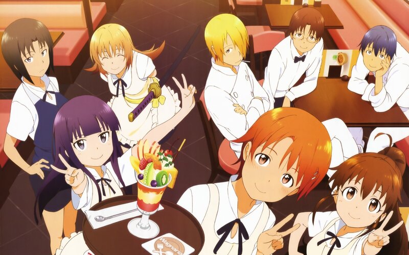 Anime characters at a cafe