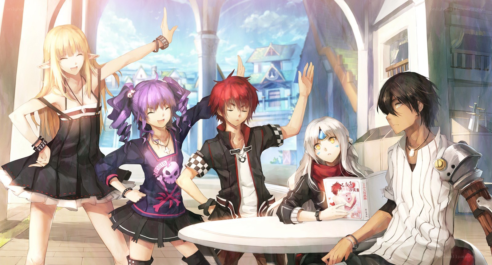 anime characters at a cafe
