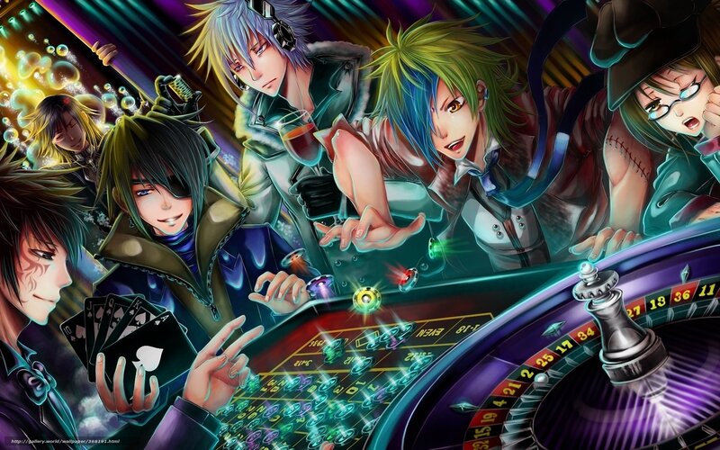 anime characters at a casino table