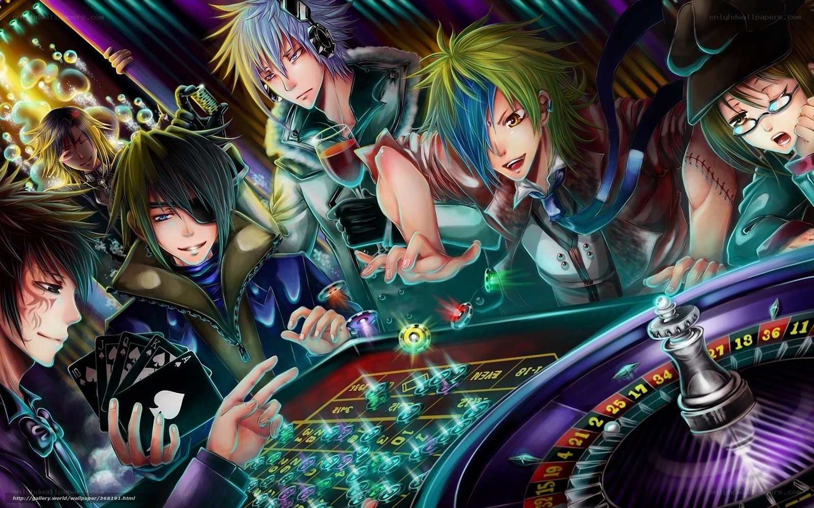 anime characters at a casino table
