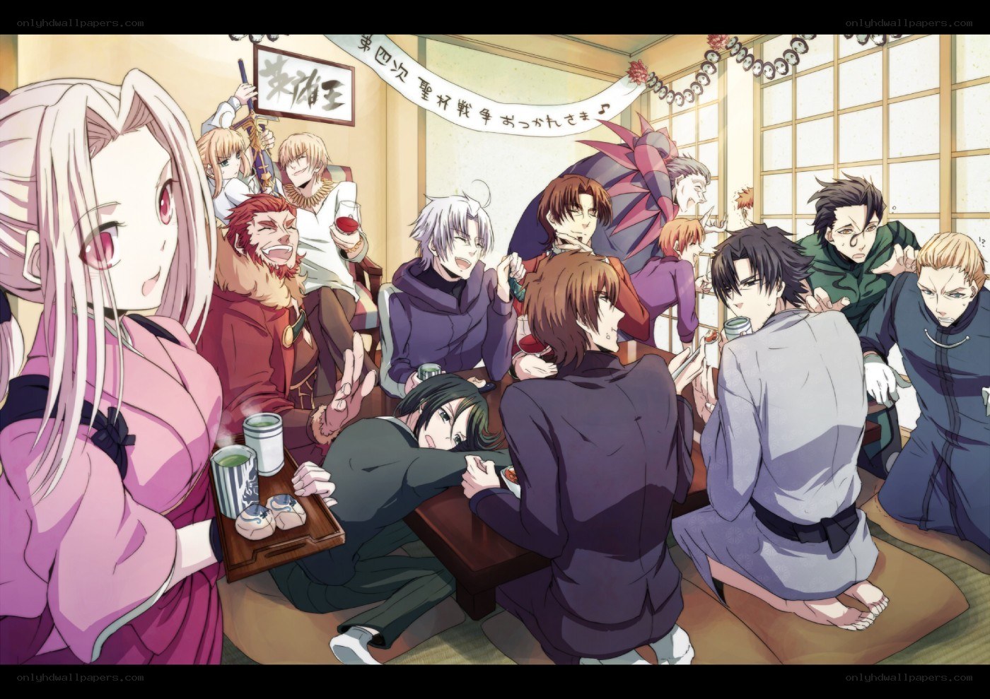 Anime characters at a celebration