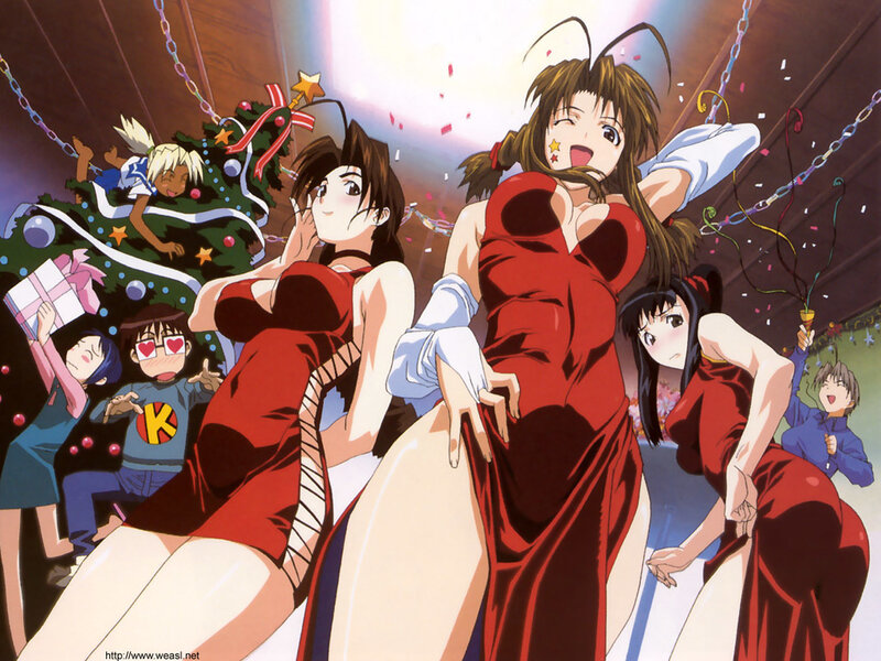 Anime characters at a Christmas party