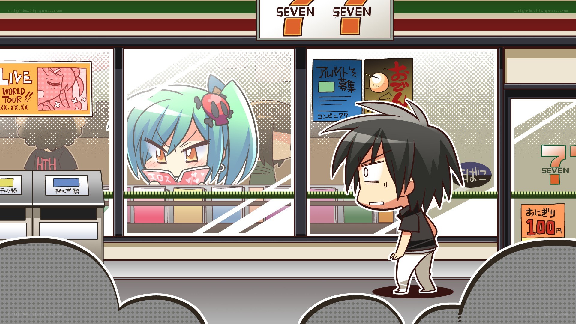 Anime characters at a convenience store