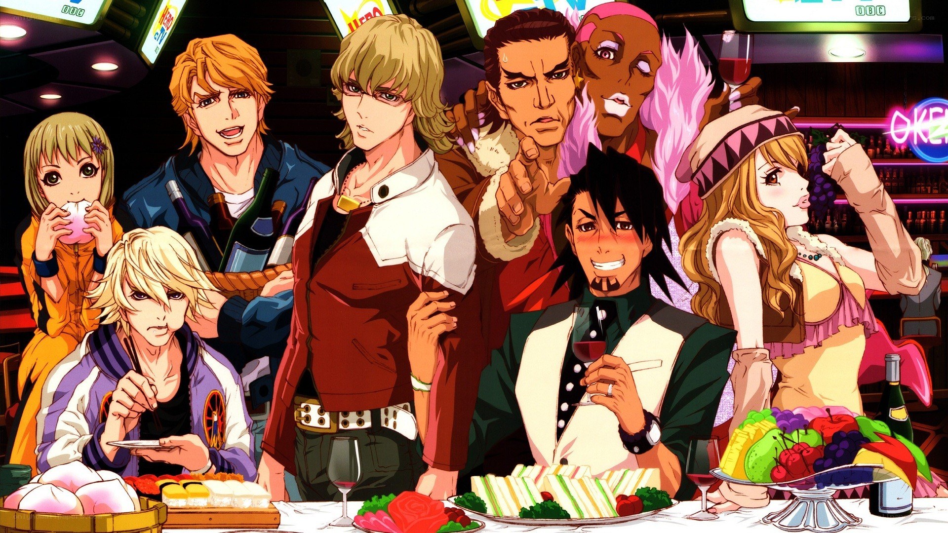 anime characters at a dinner party