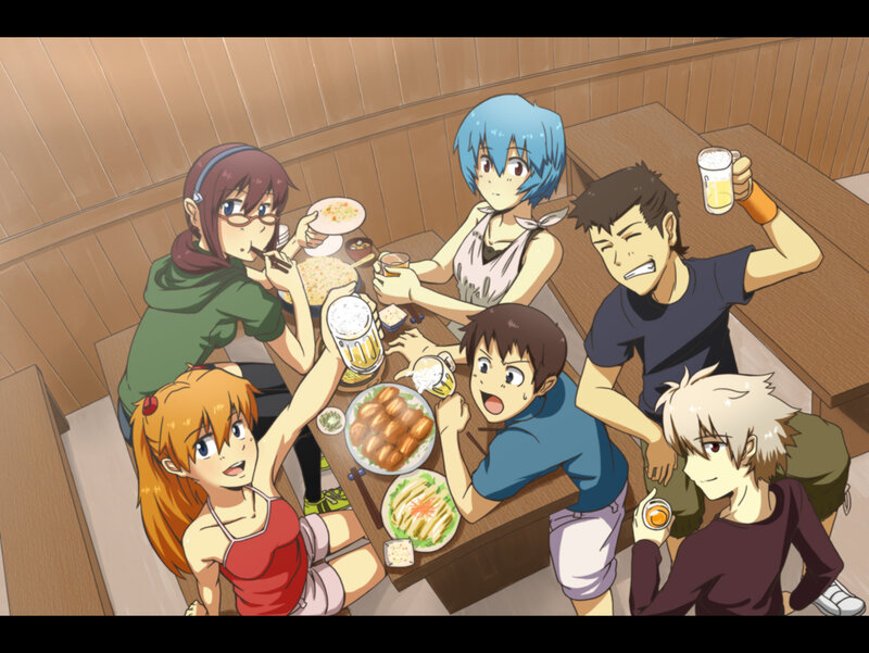 anime characters at a dinner table
