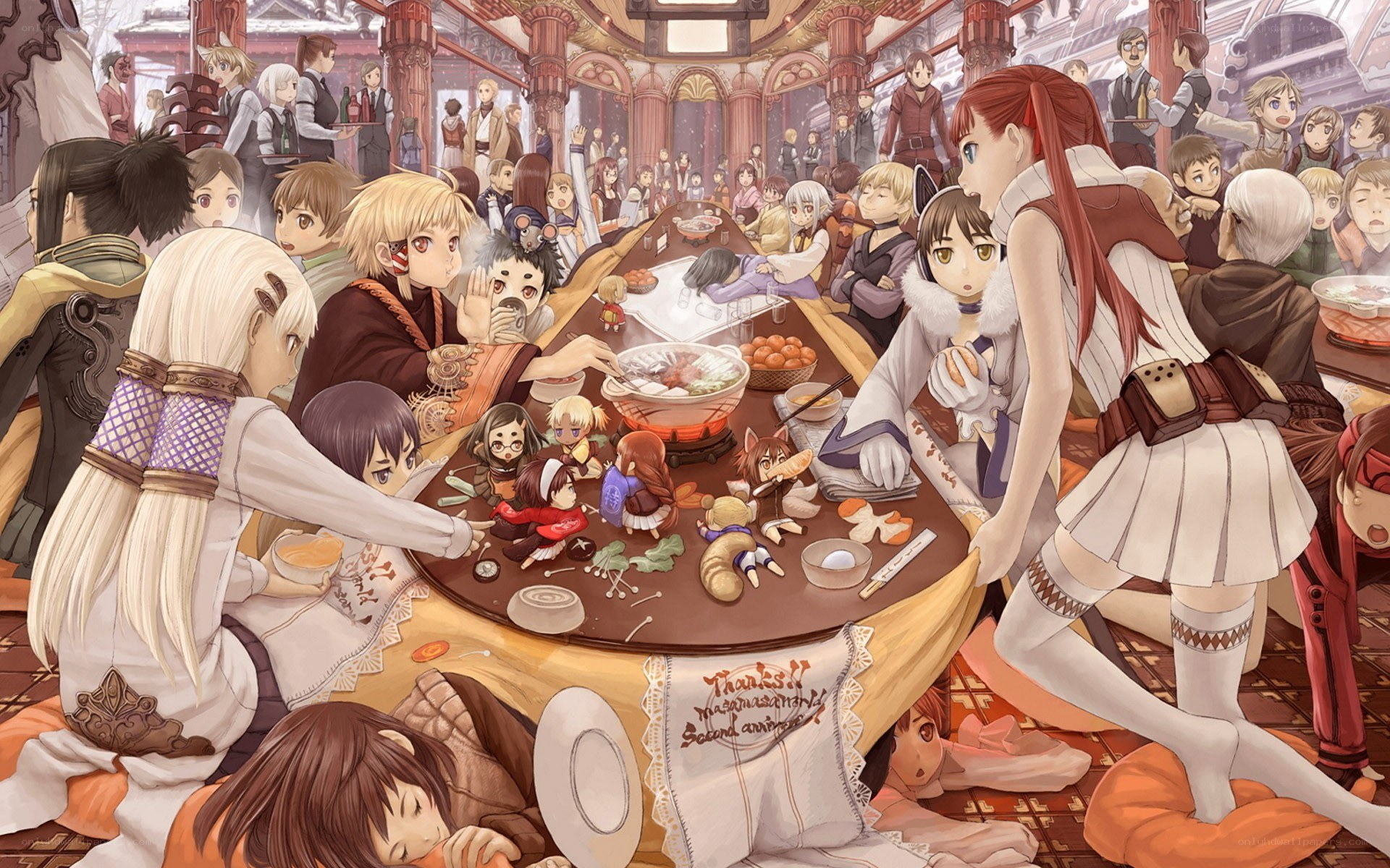 Anime characters at a feast