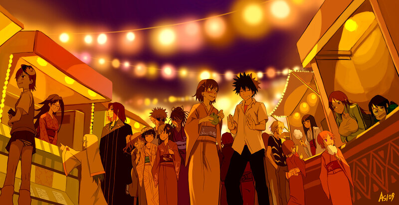 Anime characters at a festival
