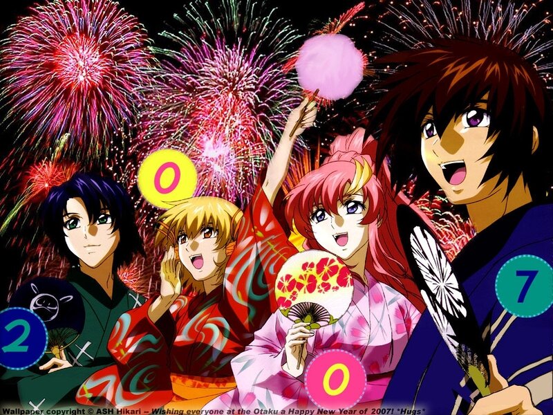 Anime characters at a fireworks festival