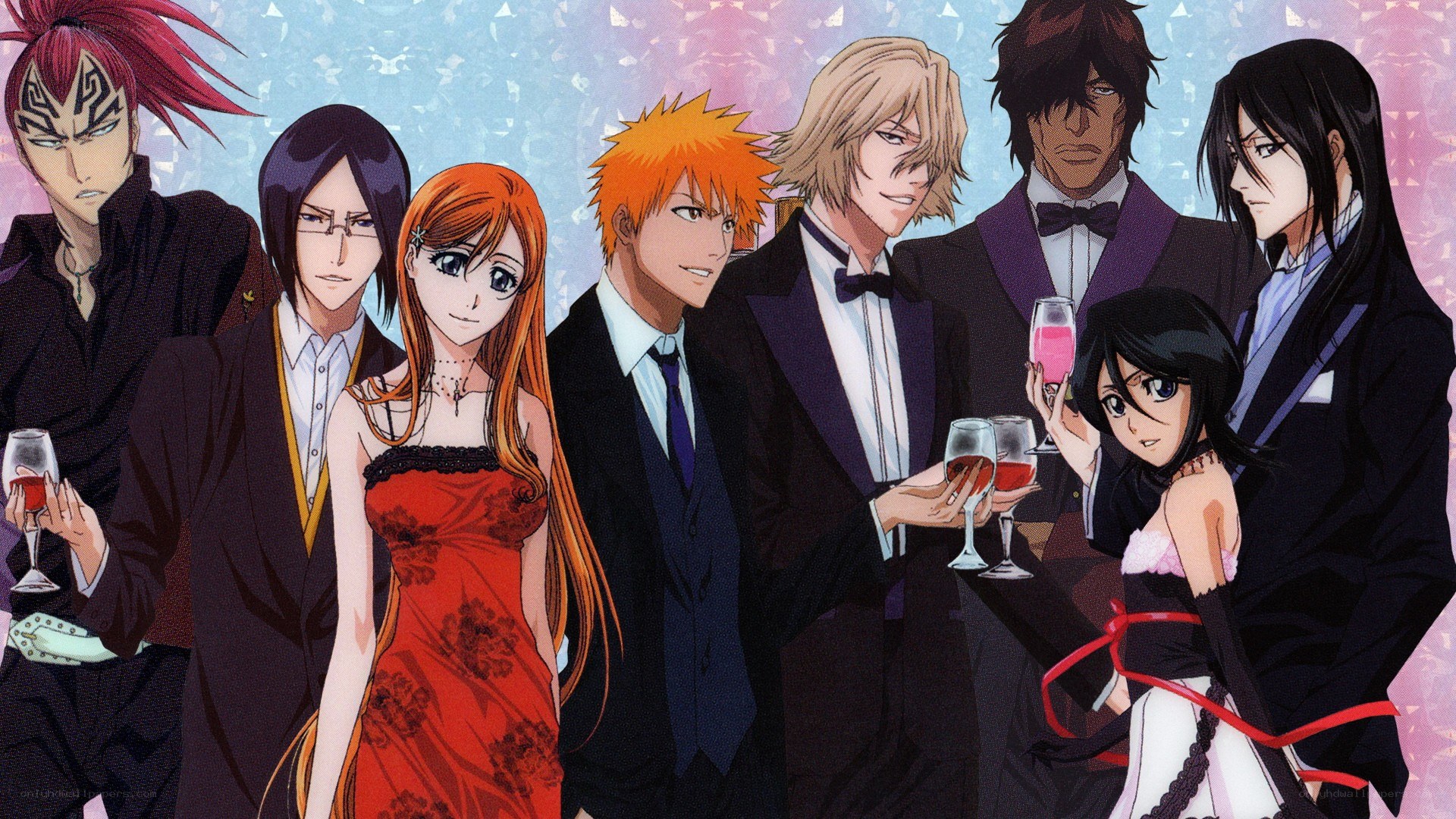 anime characters at a formal event