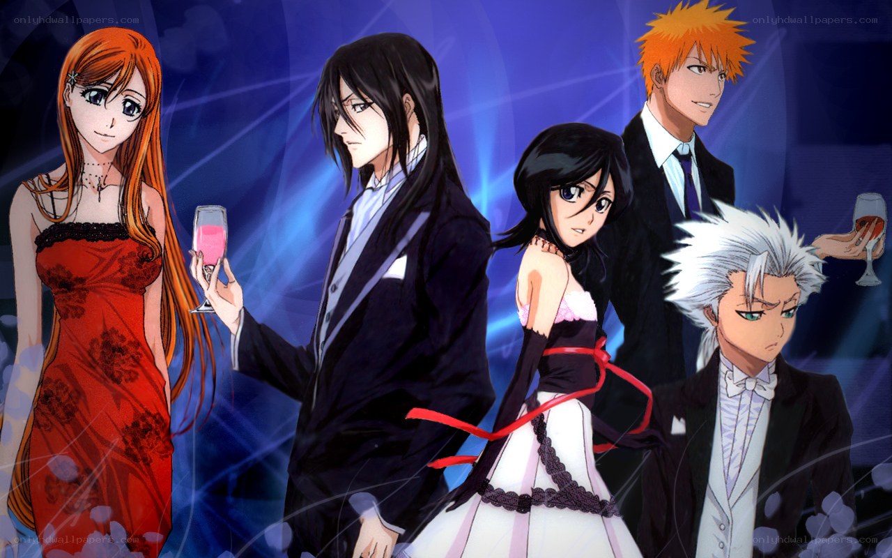 anime characters at a formal event
