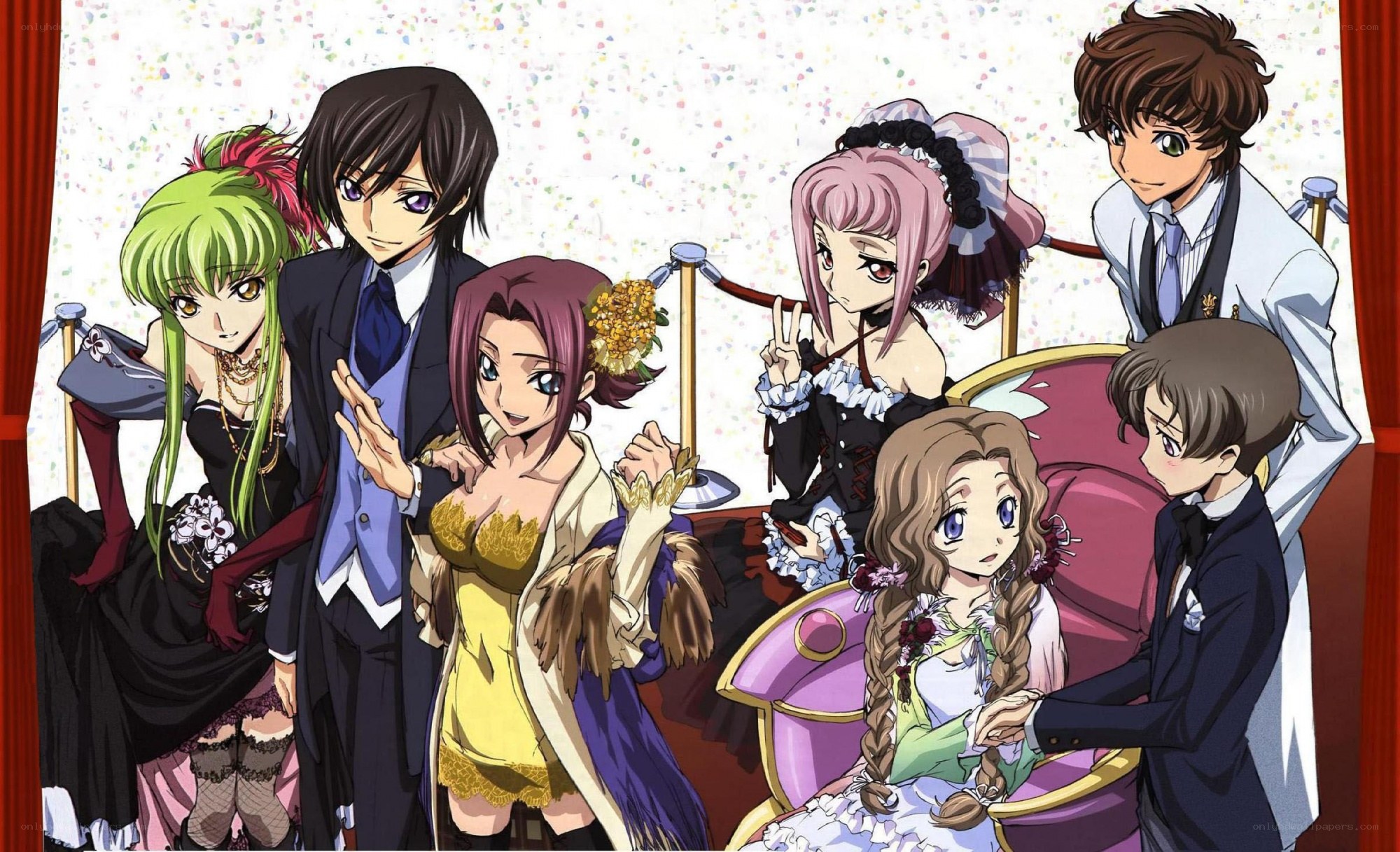anime characters at a formal event