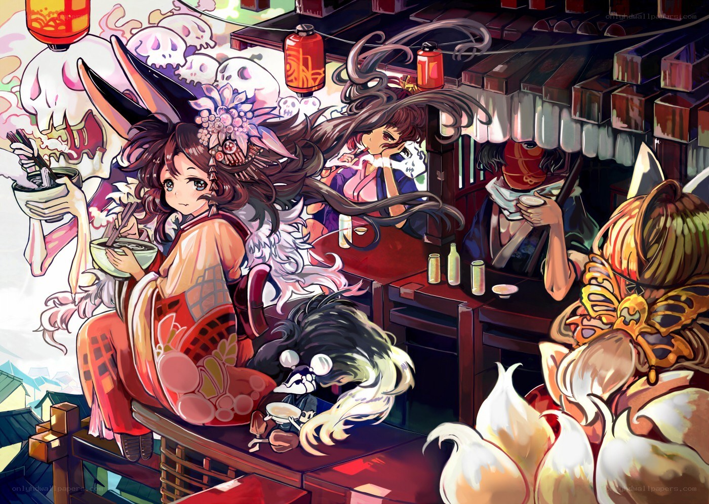 Anime characters at a noodle shop