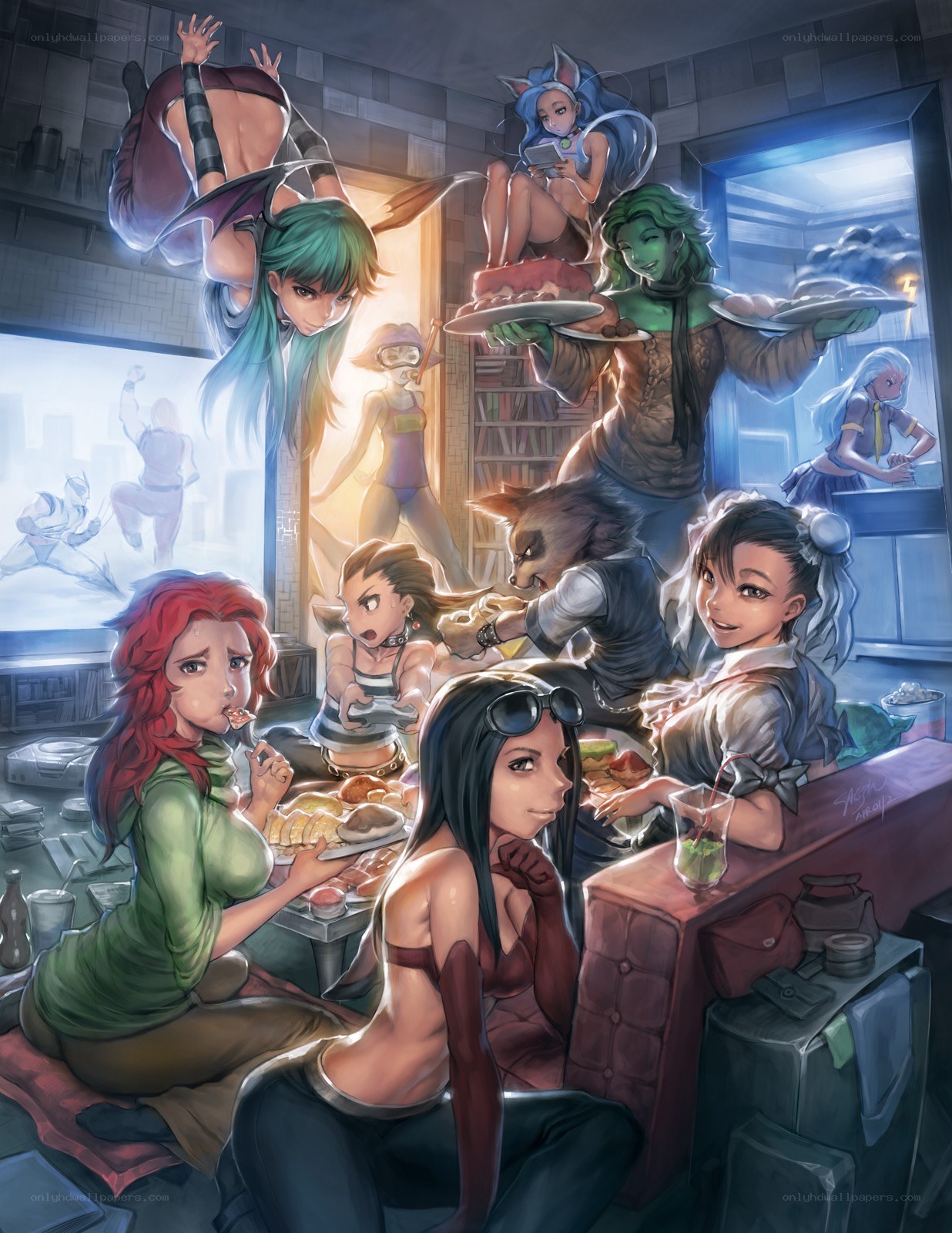 Anime characters at a party