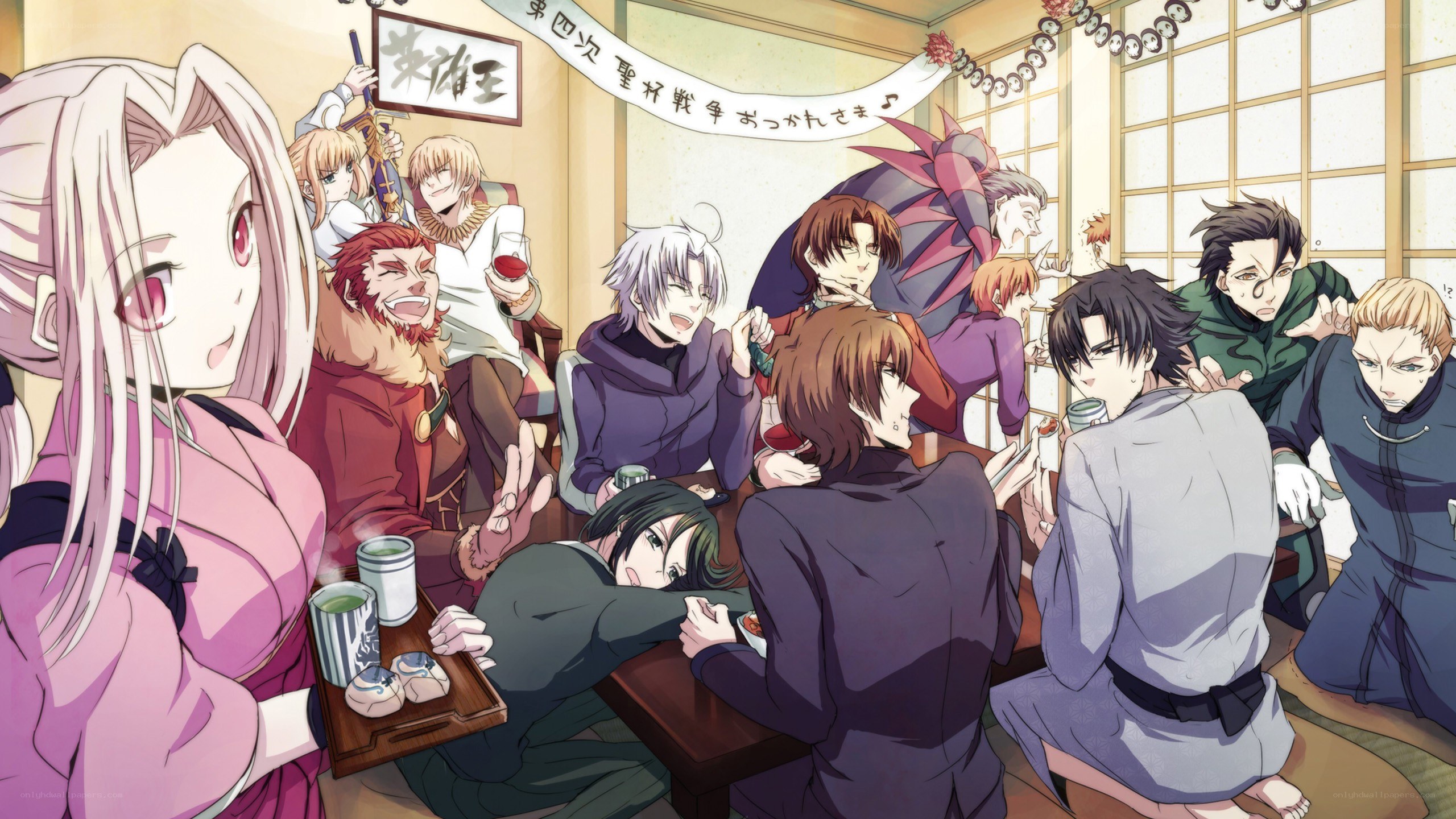 Anime characters at a party