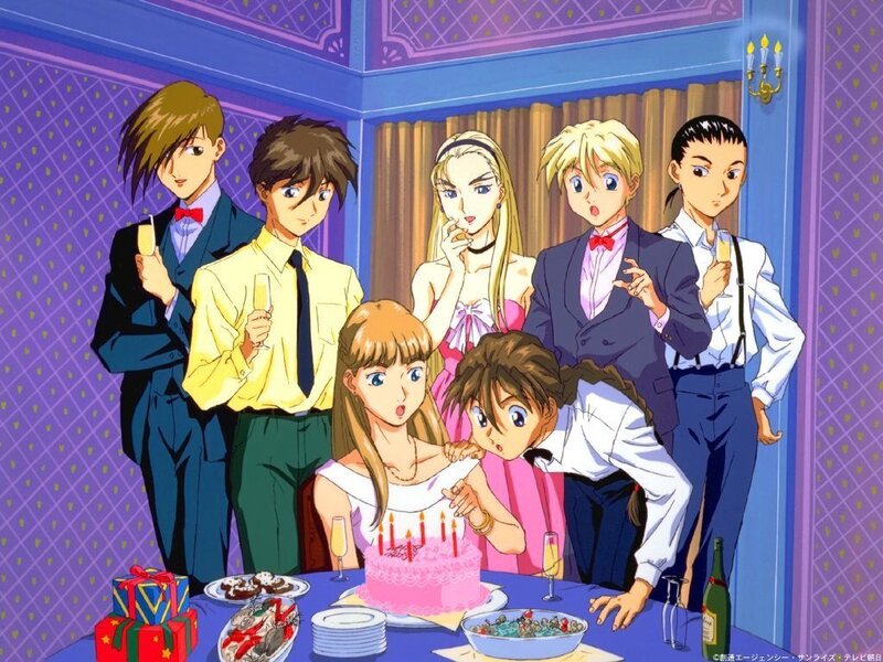 anime characters at a party
