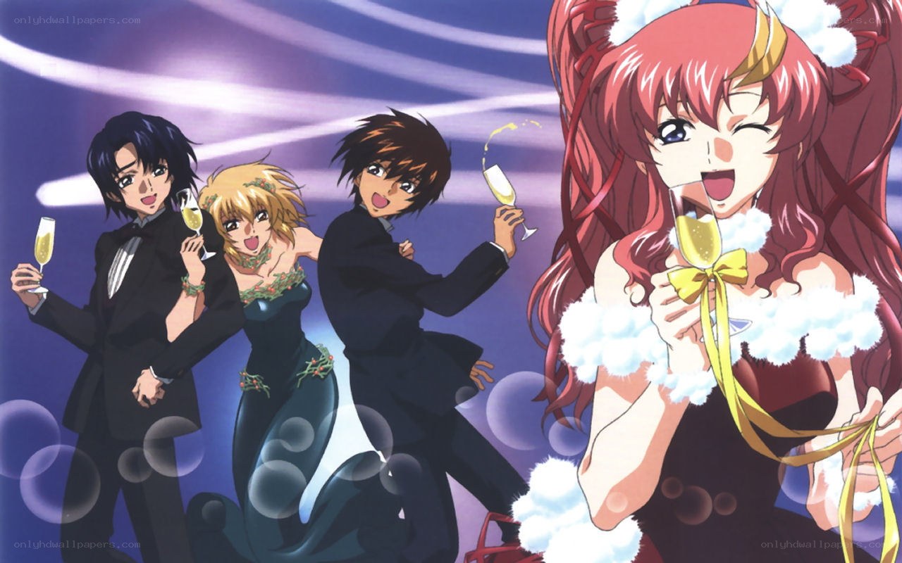 anime characters at a party