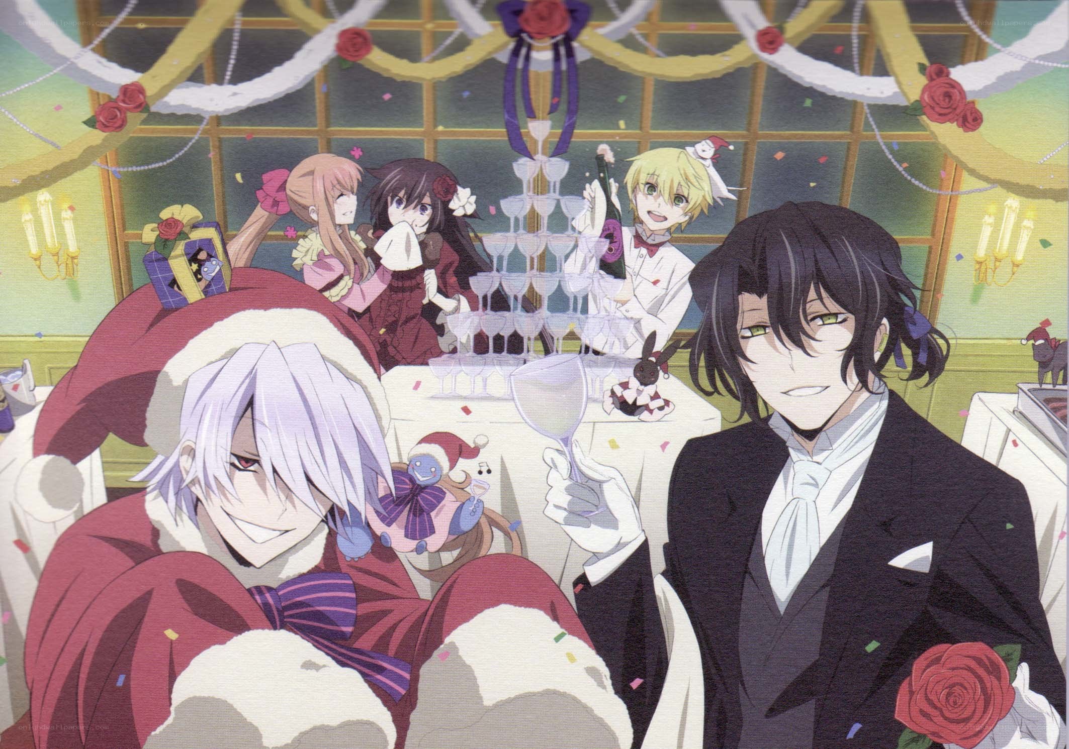 anime characters at a party