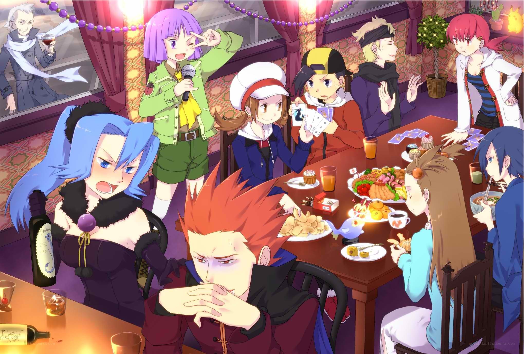 anime characters at a party