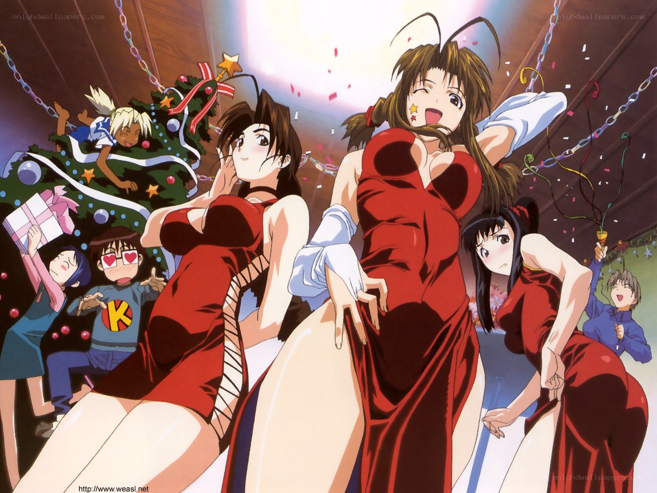 Anime characters at a party