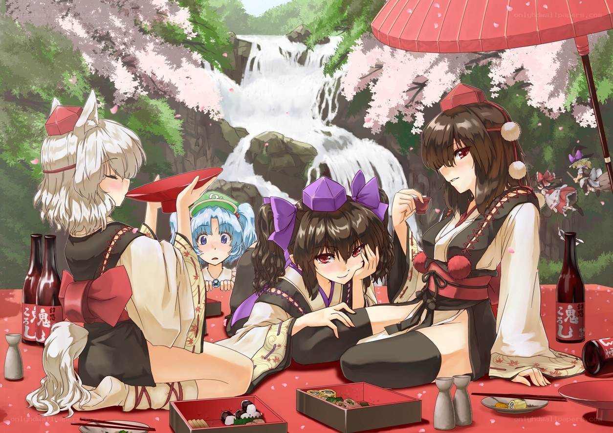 Anime characters at a picnic