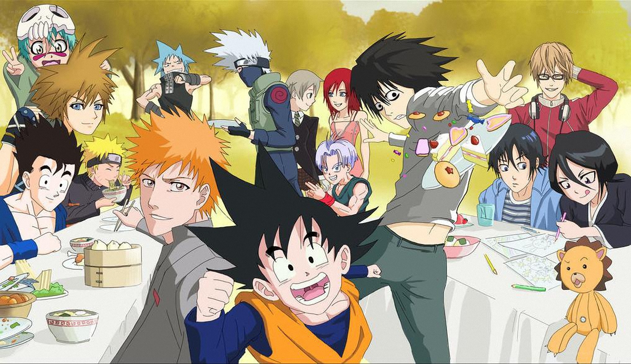 Anime characters at a picnic