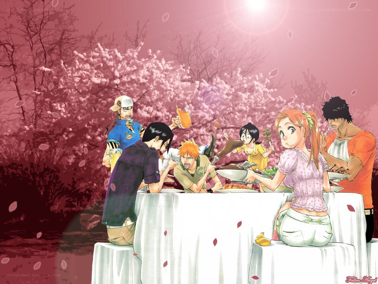 Anime characters at a picnic
